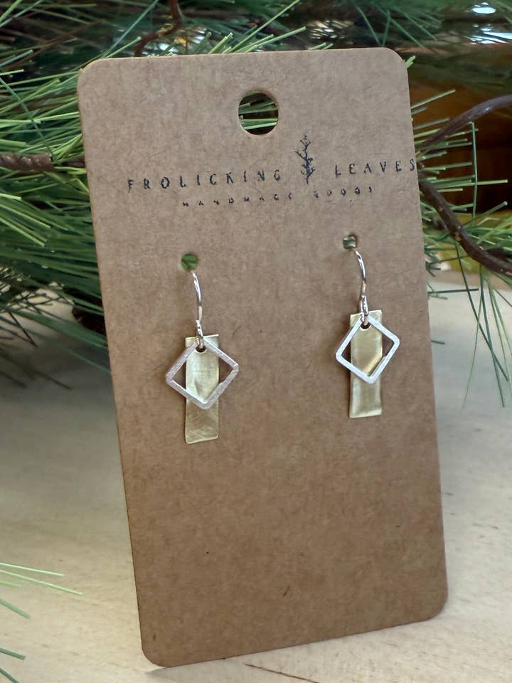 Brass Square Drop Earrings for wholesale by Frolicking Leaves