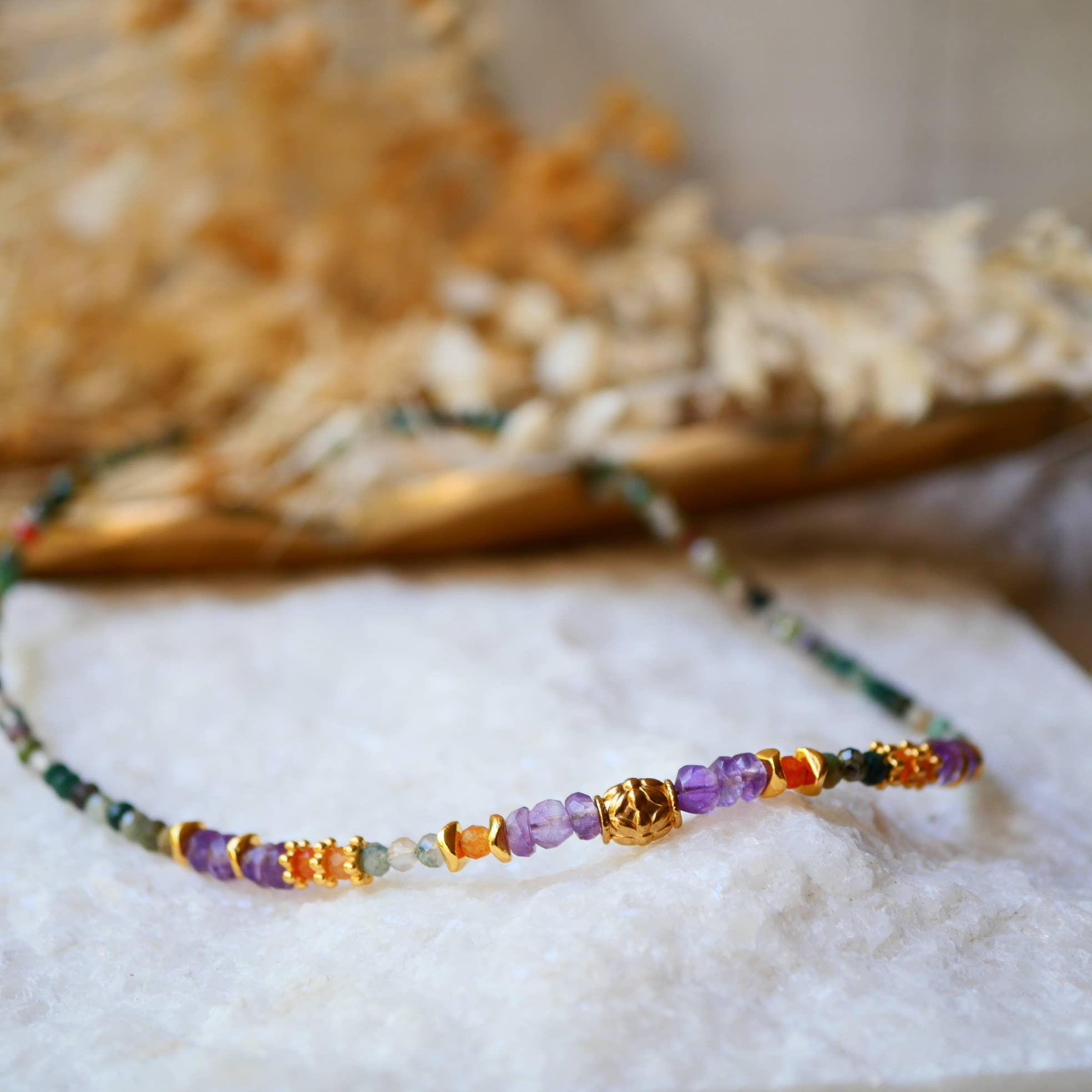 GINANDGER – Colar com missangas/pérolas por atacado – Colar de aço inox com ágatas indianas e pingentes em ouro fino3