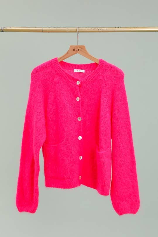NAÏS PARIS – Cardigan - Mulher por atacado – Cardigan de gola redonda com mangas longas em kid mohair e lã11