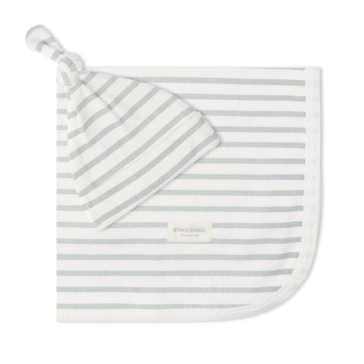 Organic Swaddle Blanket - Fog Stripes for wholesale by Makemake Organics