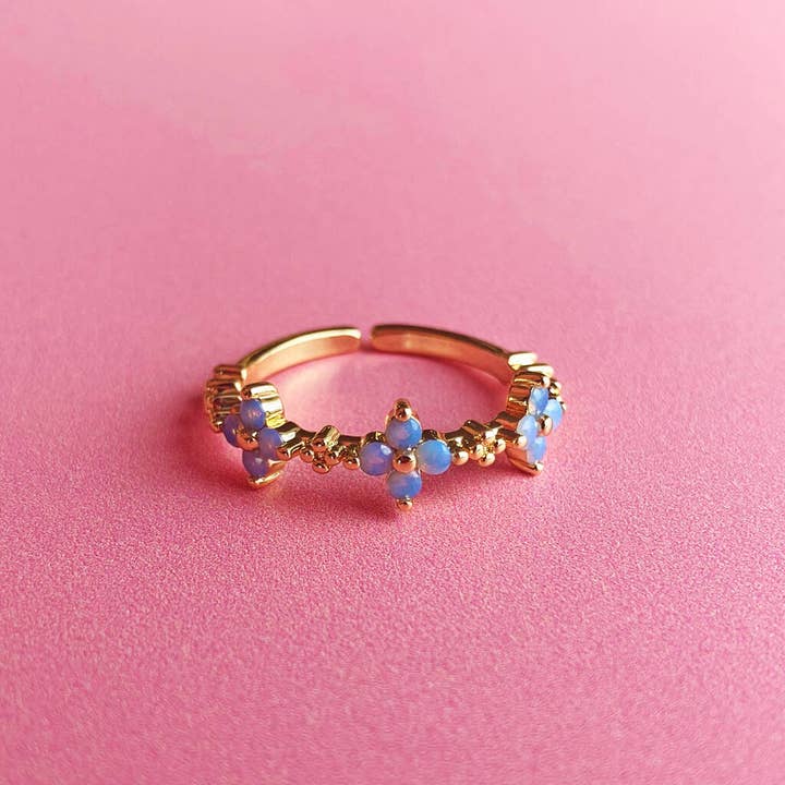 Lucent Studios Ltd - Wholesale Multi-Stone Ring - Forget Me Not Flower Gold Plated Ring5