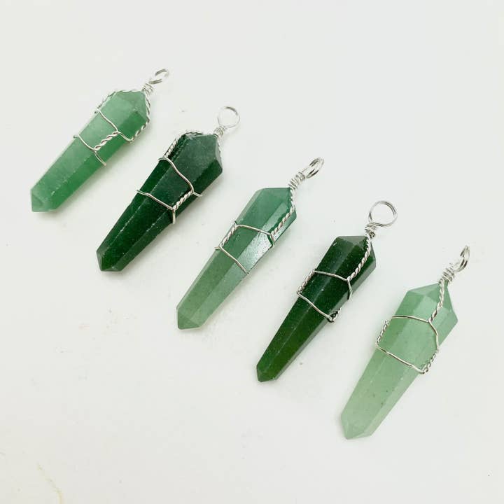Colgante de aventurina envuelto en alambre de 5 piezas para venta al por mayor de Moon Mountain Gems
