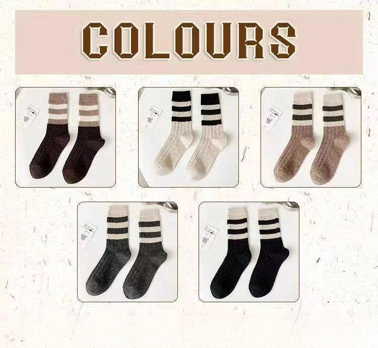 Sweetkama - Vendita all'ingrosso Calzini - Donna - Calze da donna a costine con righe a blocchi di colore SKASC41761