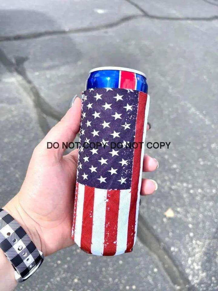 American Flag Print Slim Can Koozie for wholesale by Sip Sleeves ~ Insulated Cup Sleeves and Drink Accessories
