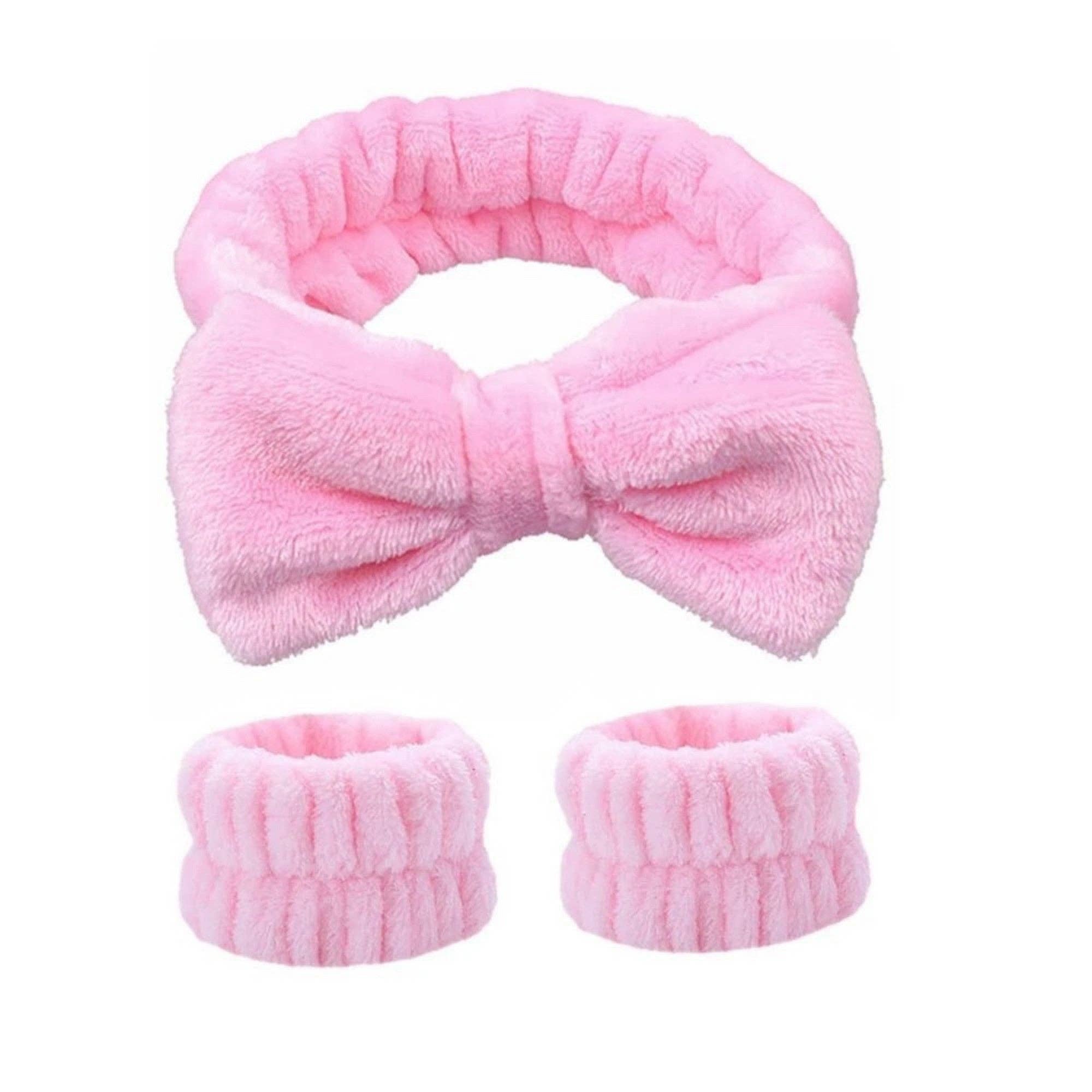 Rose Ensemble bandeau et bracelets en peluche pour le lavage du visage en vente sur Faire0