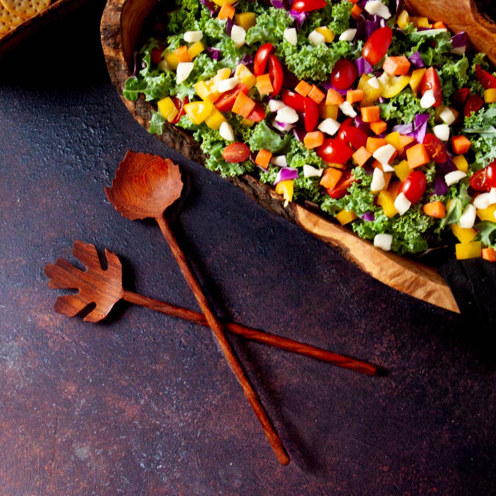 Vesper & Vine - Vendita all'ingrosso Utensile da cucina - Posate per Insalata in Legno Intagliate a Mano a Forma di Foglia5