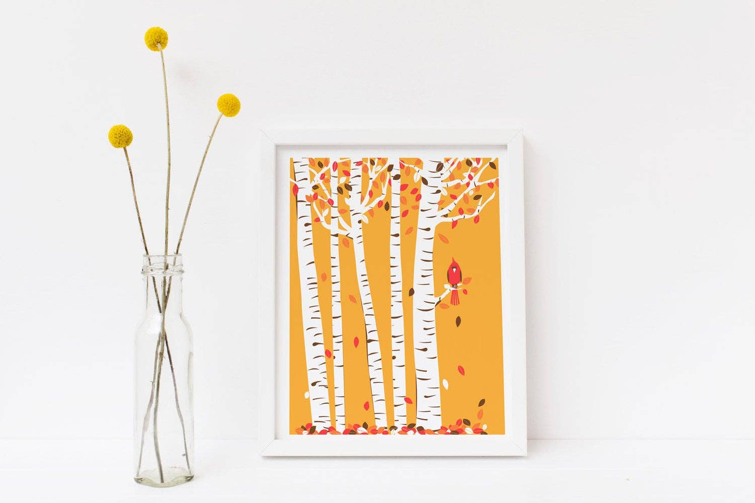 strawberryluna - Wholesale Art Print - Small Autumn Cardinal Print Birch Tree Art Red Bird2