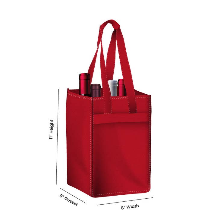 Non Woven Totes - Wholesale Wine Tote - Reusable 4-Bottle Wine Tote Bag-8x11x8 with Bottom Gusset | Custom Printed Wine Totes5