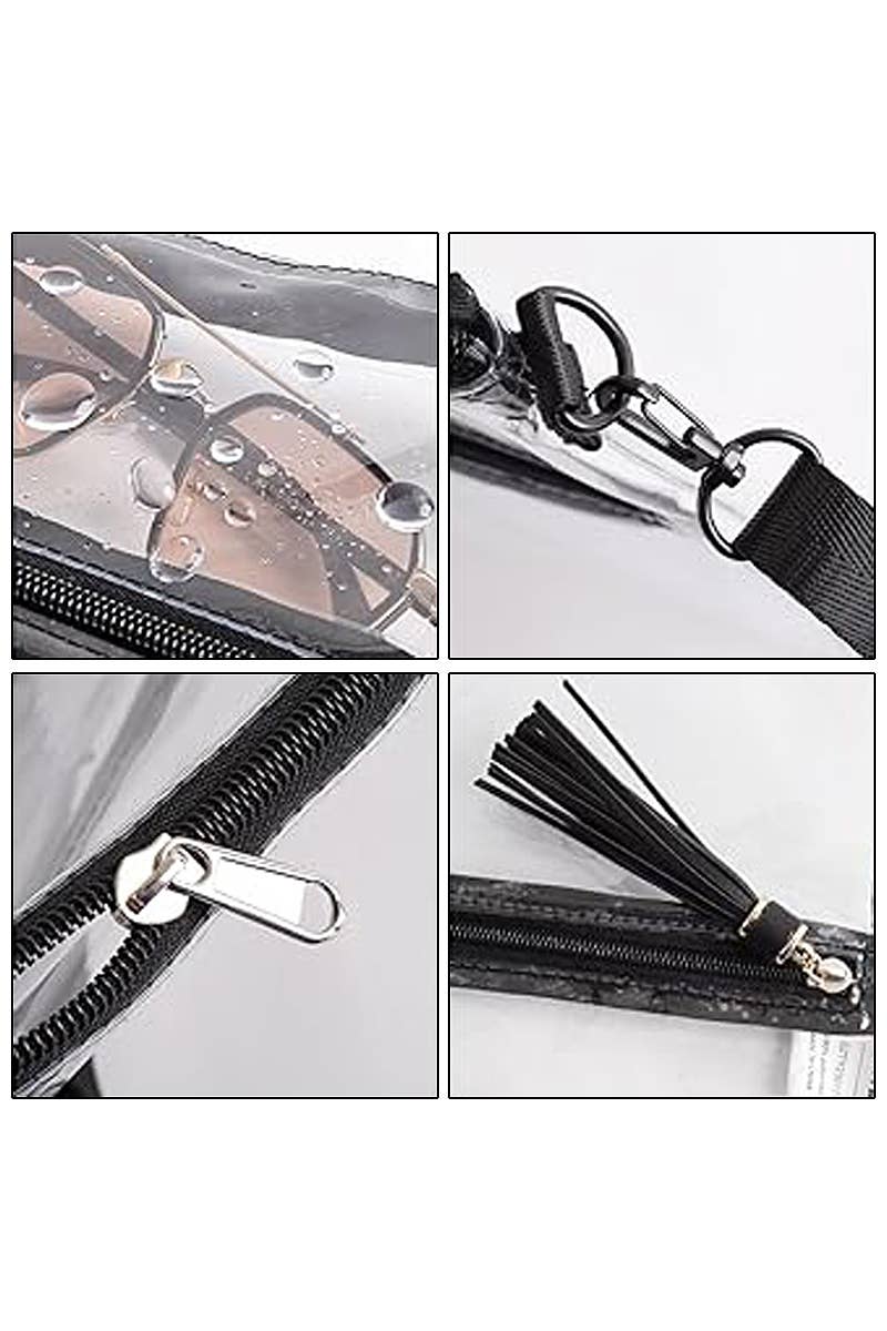 KLAR/SCHWARZ Strapazierfähige transparente PVC-Umhängetasche für den Großhandel auf Faire3