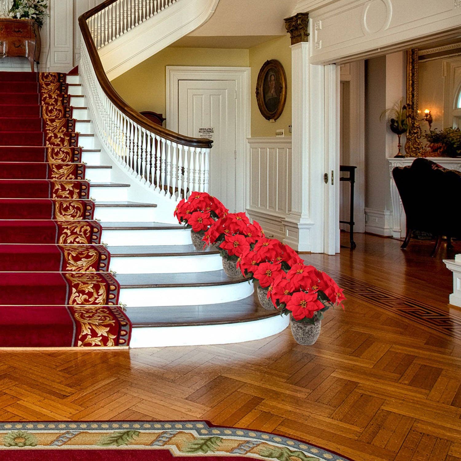 Larksilk - Venta al por mayor Flores artificiales - Arbusto de flor de pascua rojo, 7 cabezas de terciopelo, colección navideña de 20 pulgadas3