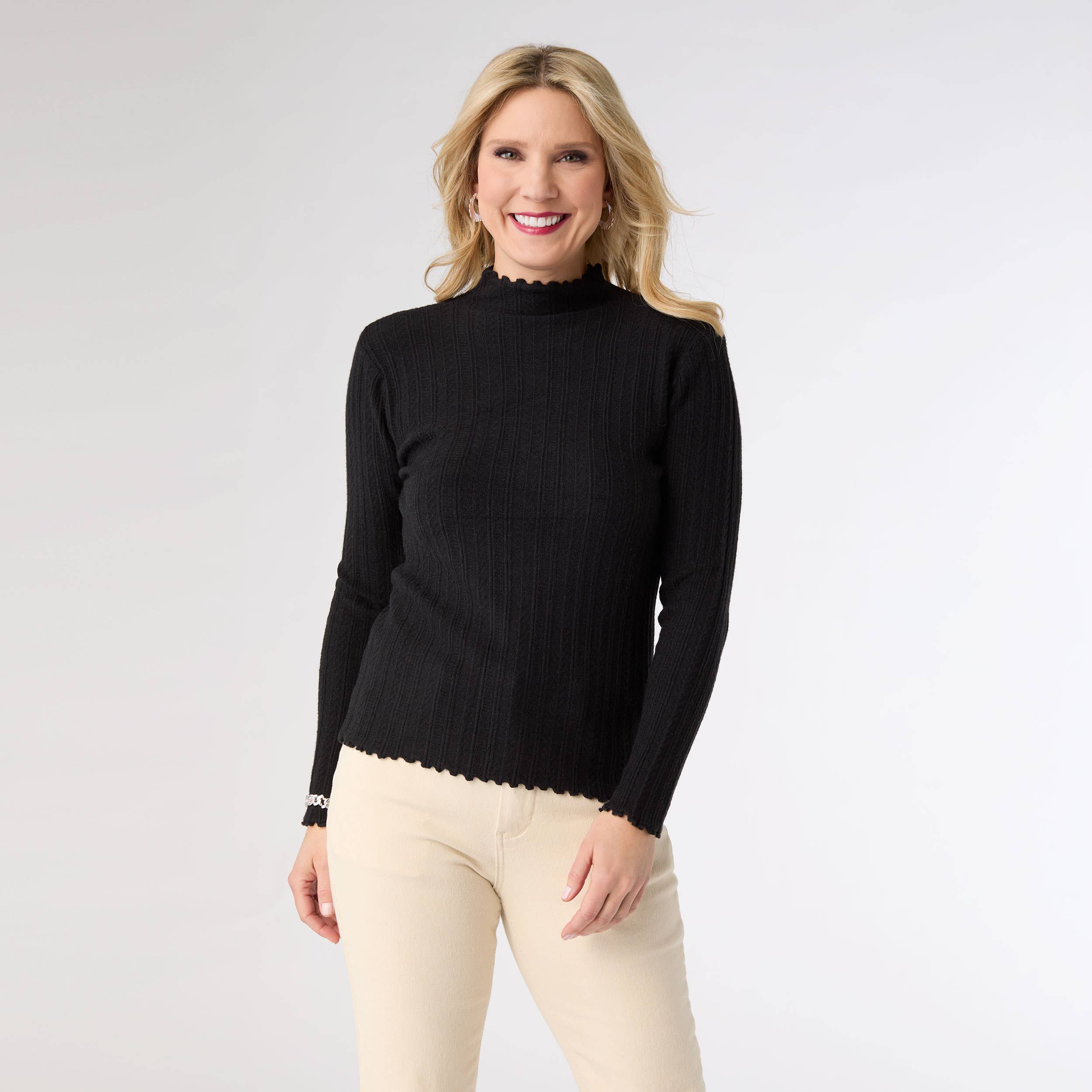 COCO + CARMEN - Wholesale Knit Sweater - Women's - Avalee Funnel Neck Cable Knit Sweater3