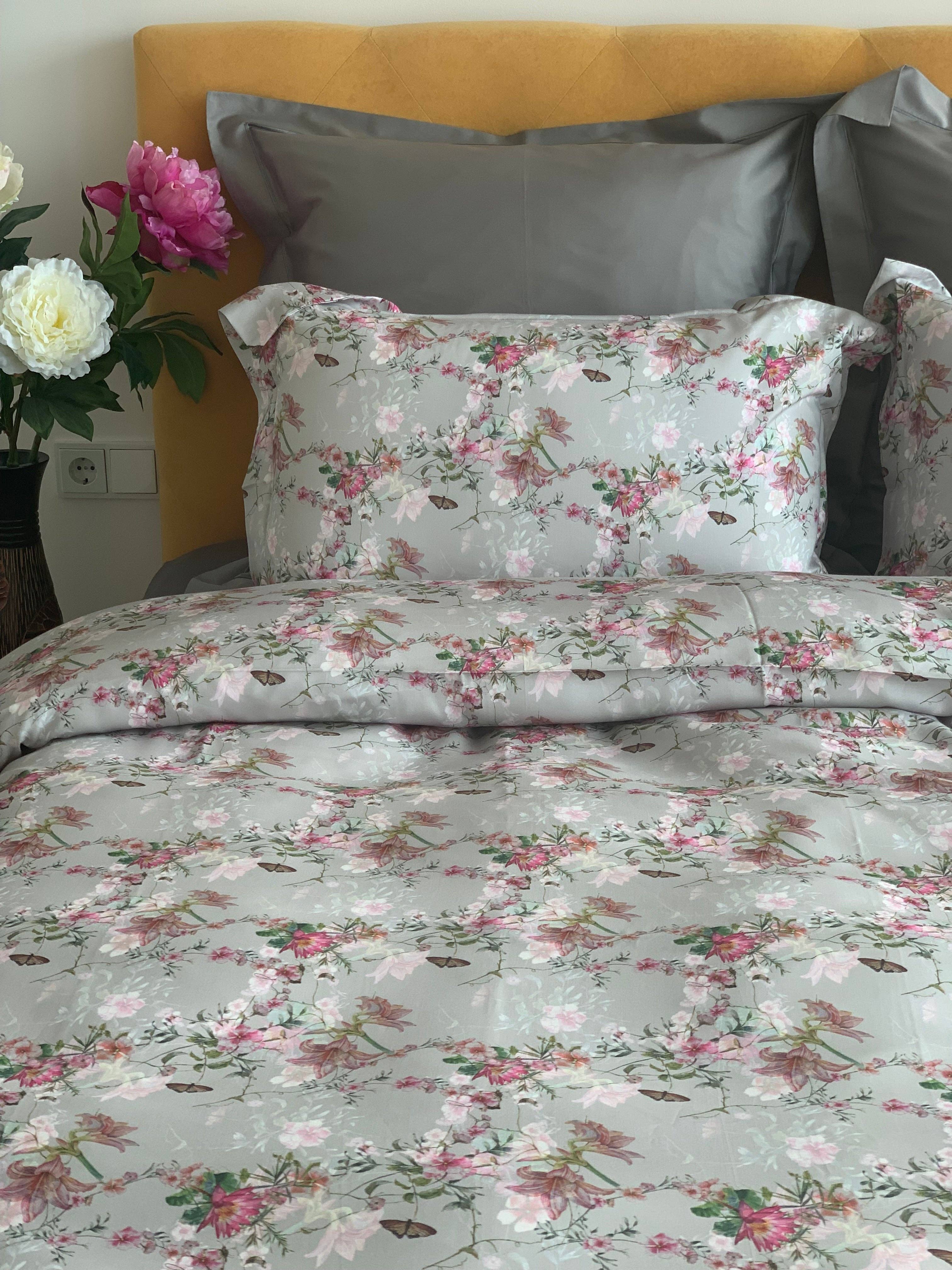 von der Thannen Luxury Bedding - Vente Parure de lit - Parure de lit Monet Argent en satin Lyocell 100 % coton 250 fils4