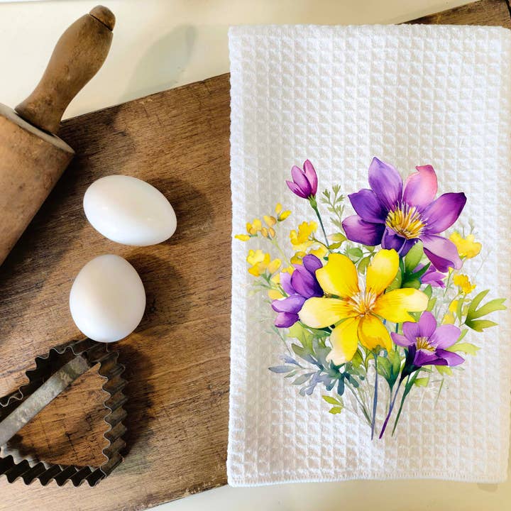 Torchon de cuisine à motif de fleurs sauvages, serviette à thé décorative en nid d'abeille pour la vente par Aria Rae