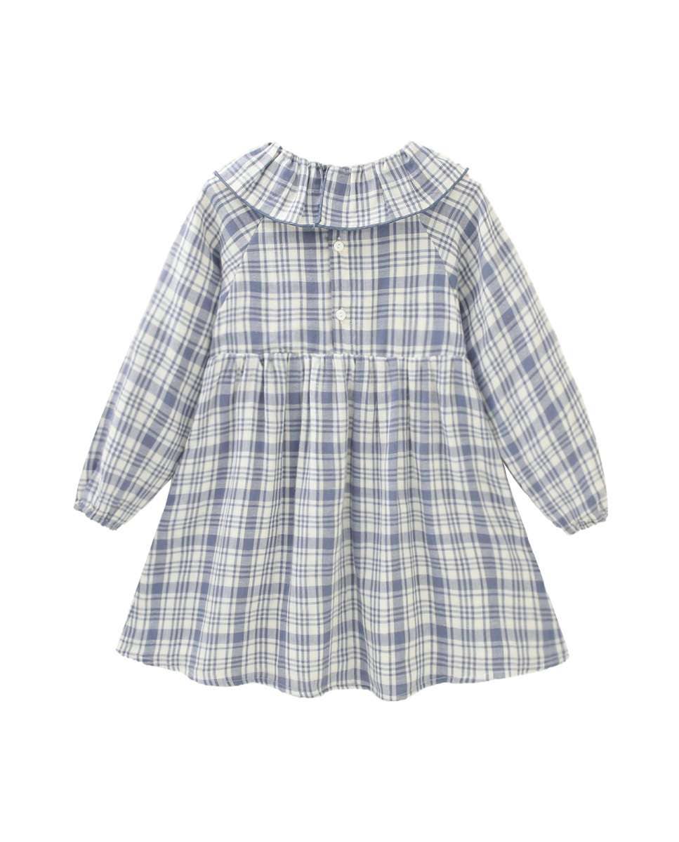 Blue Checkered Girl's Dress With Ruffle On The Neck for wholesale on Faire1