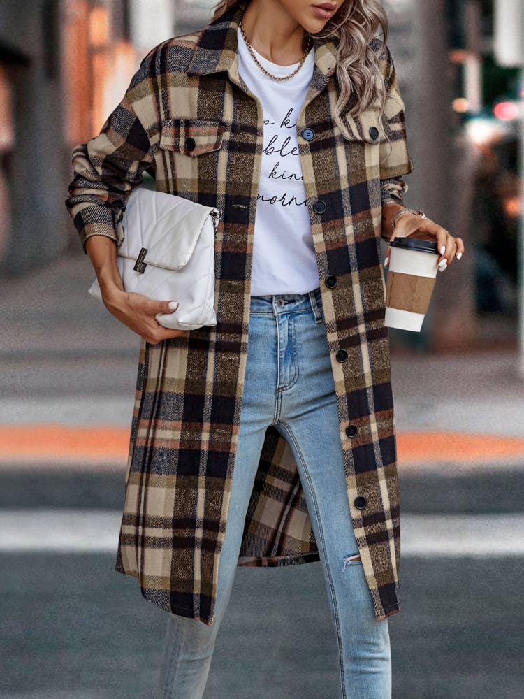 eLook - Wholesale Coat - Women's - SZ1-JK8211 Plaid Button Down Long Coat65