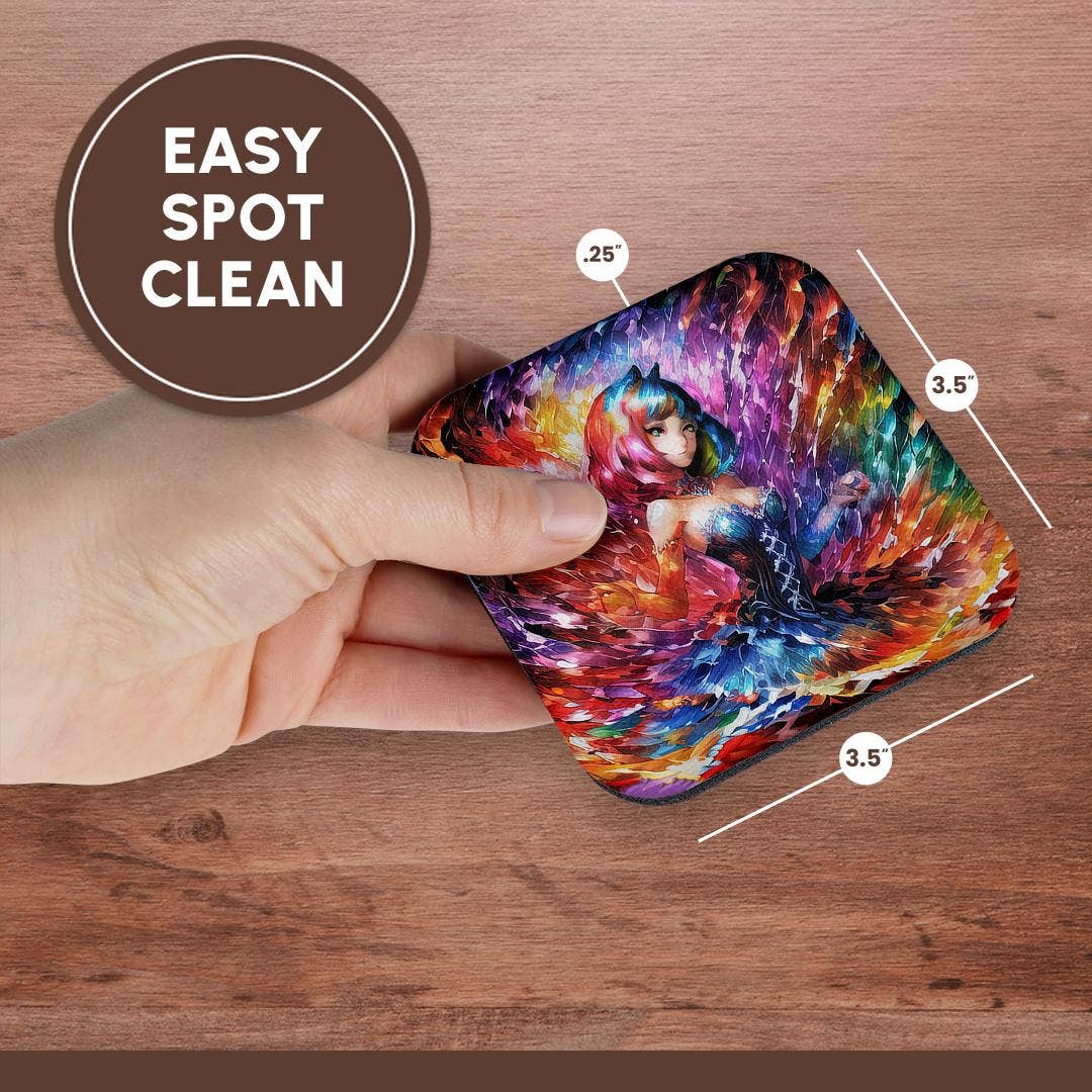 3dRose - Wholesale Coasters - 3dRose, Cat Woman. Cute cat girl in the vortex of colors. Funny awesome gift, Coaster13