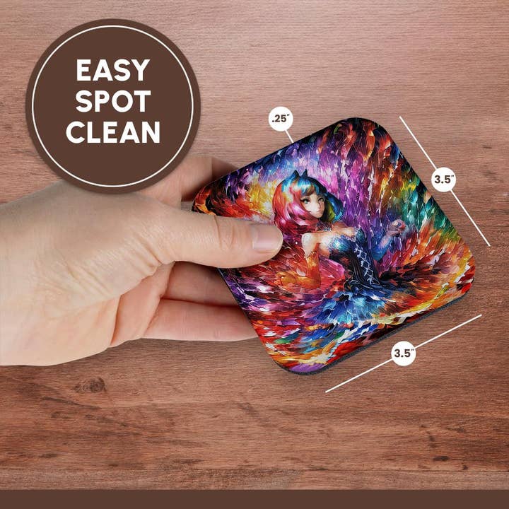 3dRose - Wholesale Coasters - 3dRose, Cat Woman. Cute cat girl in the vortex of colors. Funny awesome gift, Coaster13