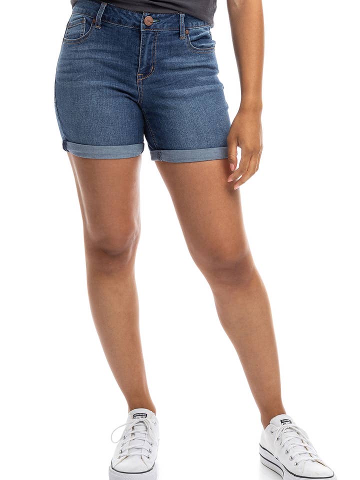 5" to 7" Eco-Friendly Roll Cuff Jean Shorts in Charlie for wholesale by 1822 Denim