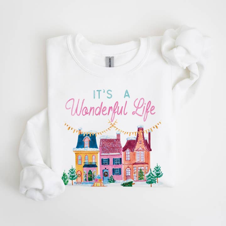 white Gildan Sweatshirt White-It's A Wonderful Life Navasota Texas for wholesale on Faire