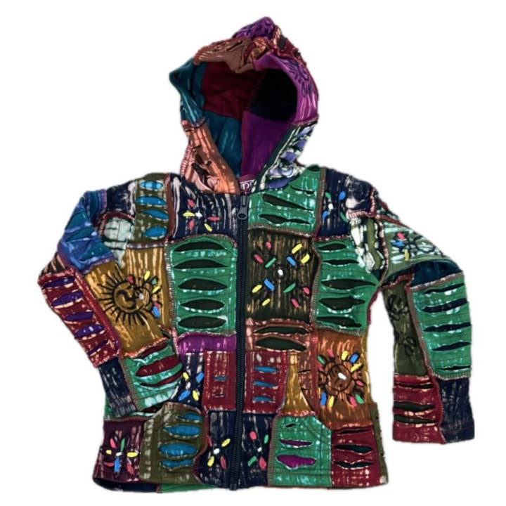 Chaqueta con capucha de patchwork multicolor para bebé niña/niño Nepal para venta al por mayor de Lungta Imports