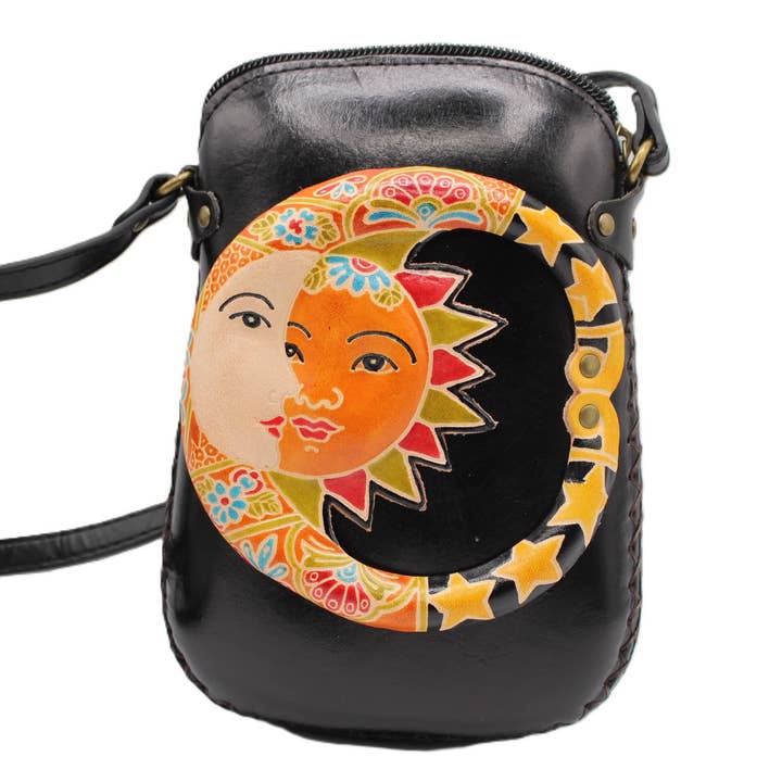 leather Sun Moon crossbody purse phone bag for wholesale by Sunflower Handmade leather inc