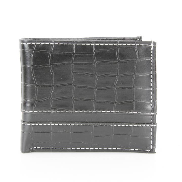 Leather Impressions Inc - Wholesale Wallet - Men's - Crocodile Embossed Vegan Wallet with Solid Band VL 90421