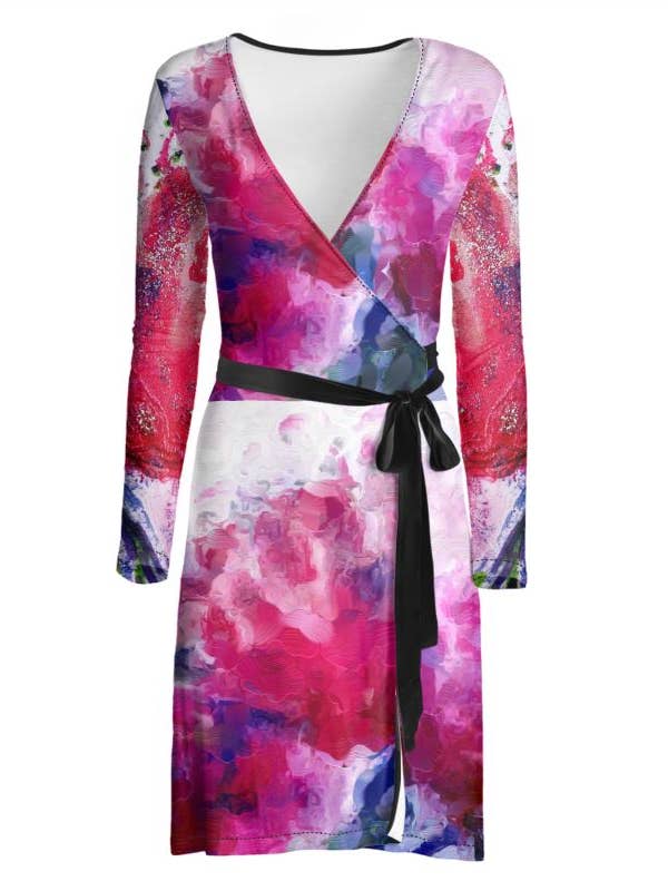 "Poppies Pink" Lady B Wrap Dress for wholesale by Lady Barbara Pinson Artist