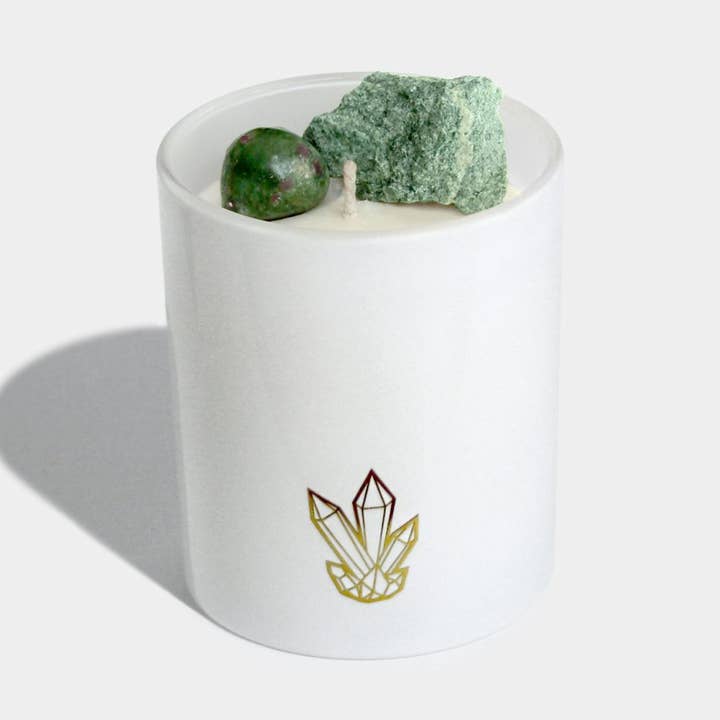 Vela de cristal Fuchsite Deluxe para venta al por mayor de Crystalline Wellness