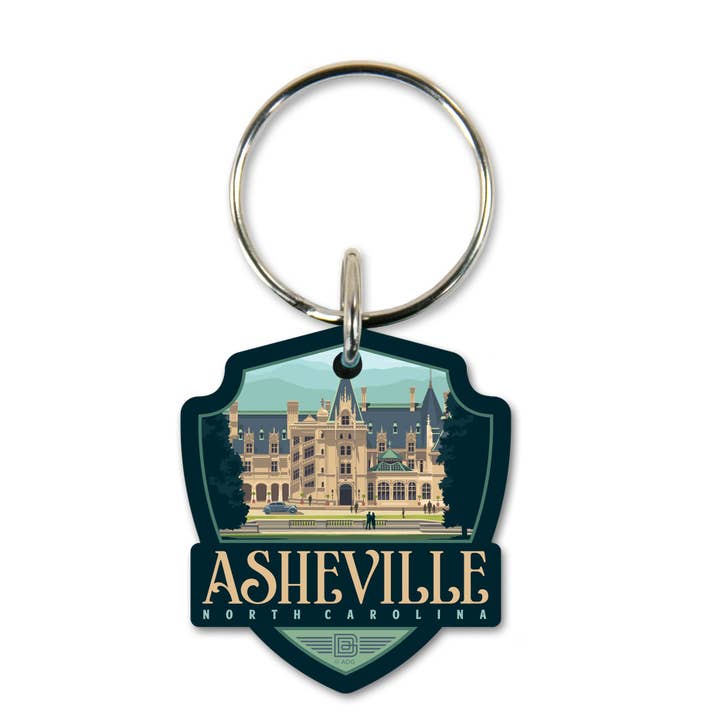 Asheville NC Biltmore Estate Emblem Wooden Key Ring for wholesale by Tourist Courts
