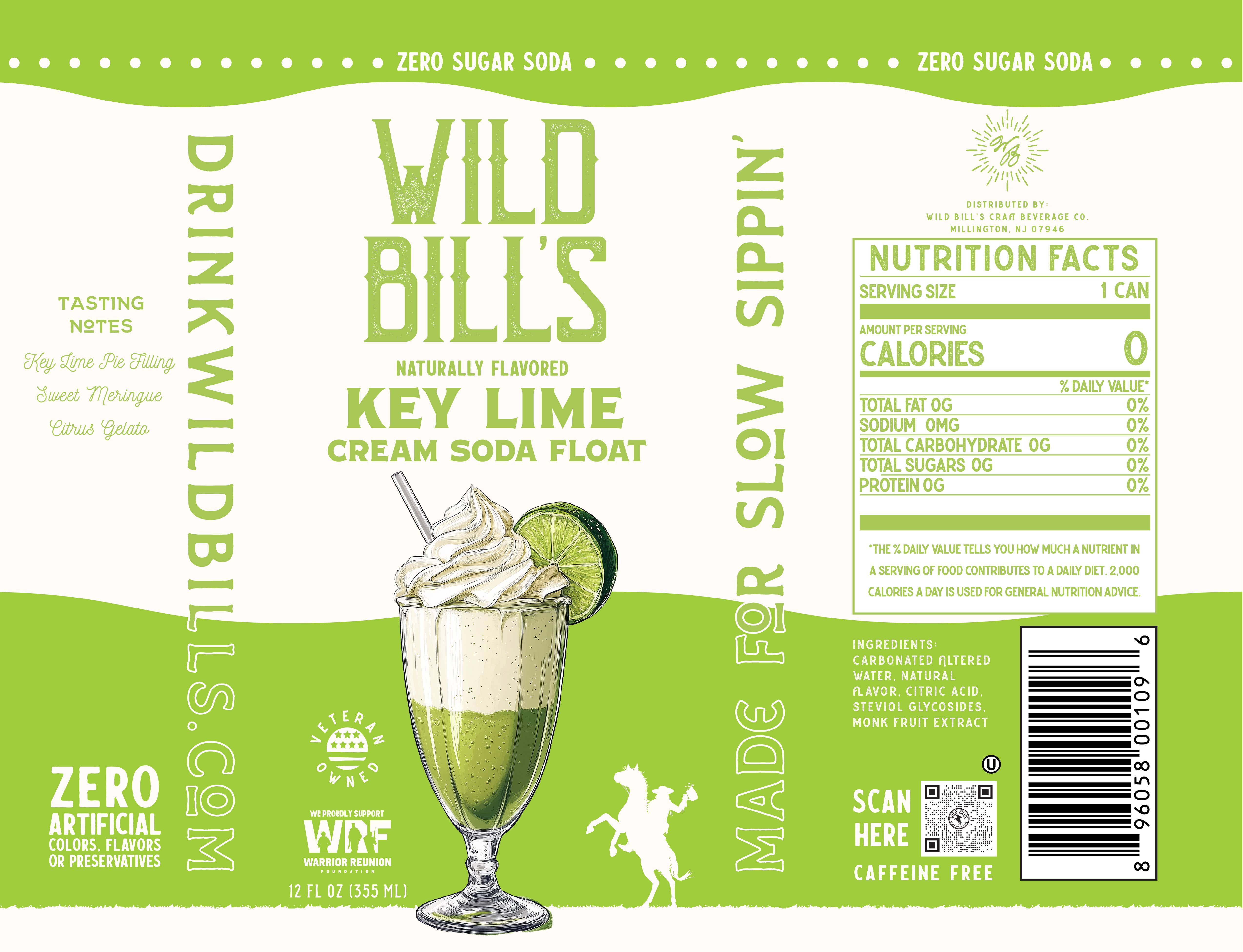 Wild Bill’s Craft Beverage Co. - Wholesale Soda/Carbonated Drink - Key Lime - Zero Sugar Soda, Clean Ingredients, 12-Pack, Cans1