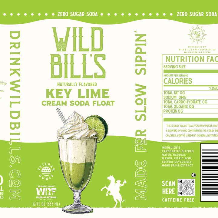 Wild Bill’s Craft Beverage Co. - Wholesale Soda/Carbonated Drink - Key Lime - Zero Sugar Soda, Clean Ingredients, 12-Pack, Cans1