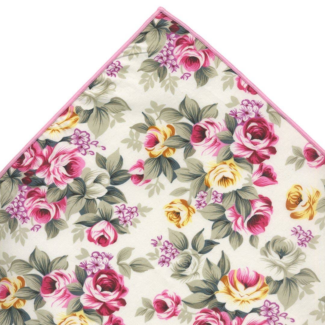 Josvil - Wholesale Handkerchief - Men's - WHITE COTTON POCKET HANDKERCHIEF WITH FLORAL MOTIF2