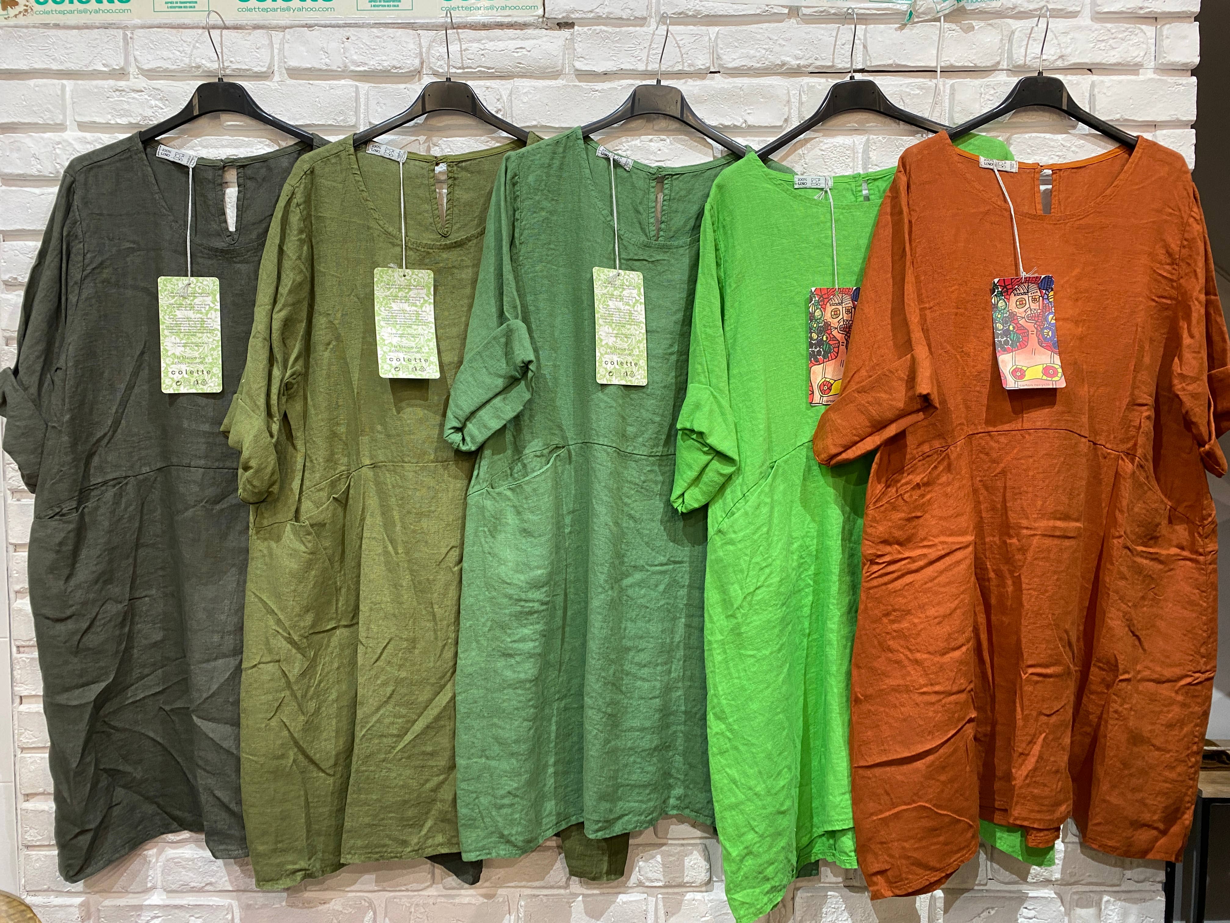 la maison des fibres naturelles - Wholesale Dress - Women's - Short linen dress with round neck 100% linen 671963