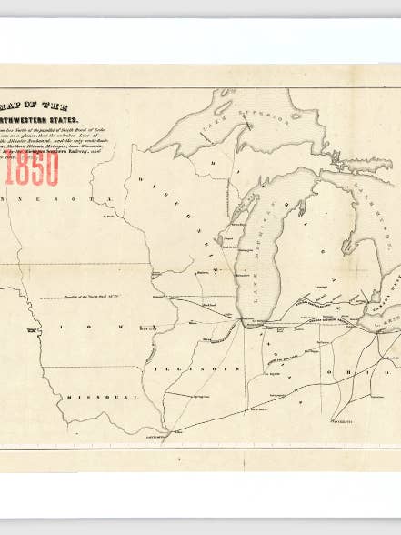 Railroad Map - Great Lakes Art Print for wholesale by The Mighty Mitten