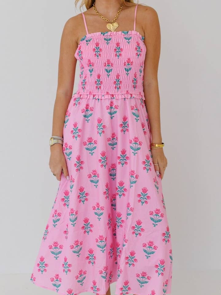 Bohemia Magnolia Floral Spaghetti straps flare dress for wholesale by Rosa Clothing