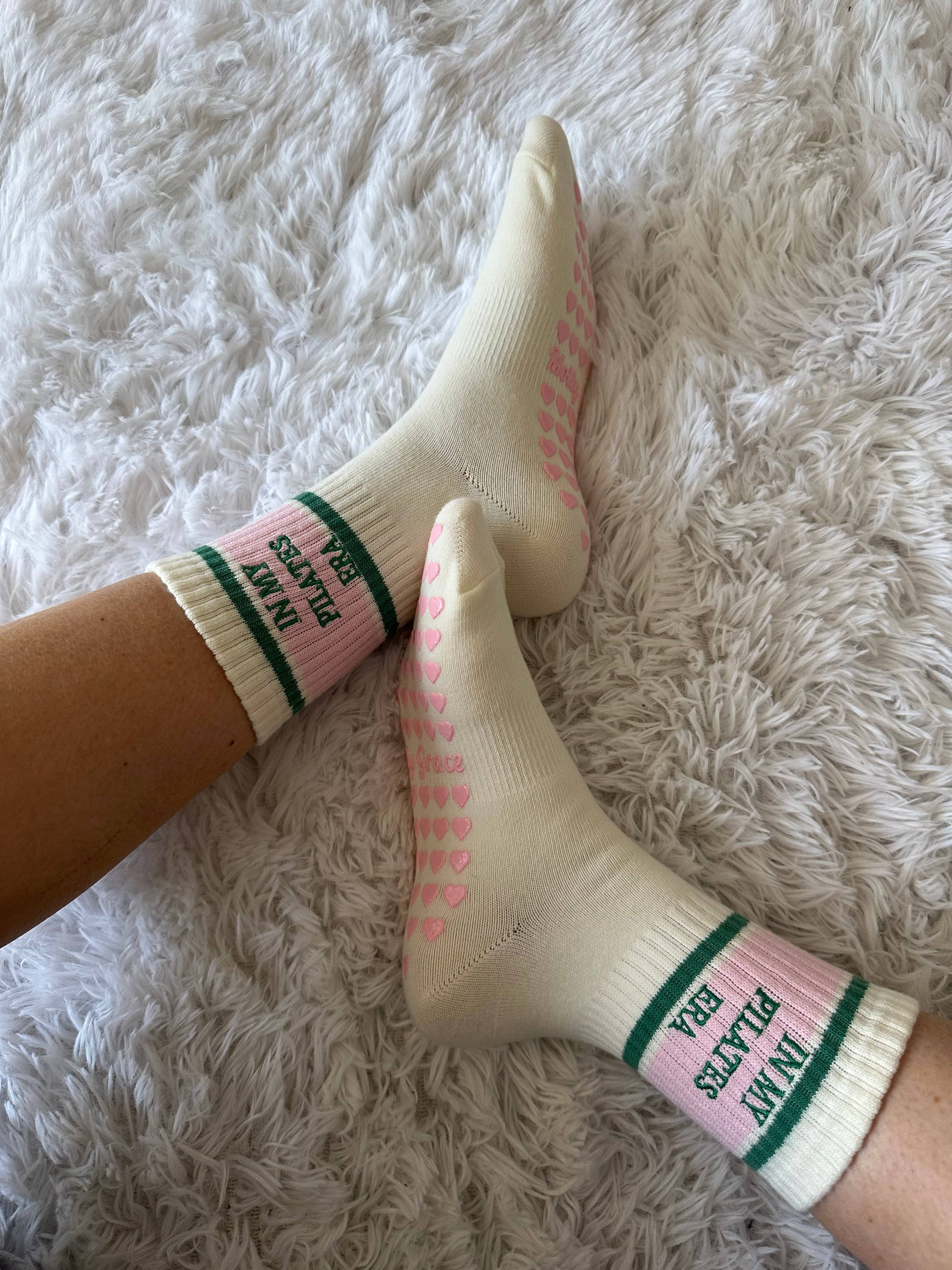 MollyGraceGripSocks - Wholesale Sock Slippers - Women's - In my Pilates era retro pink & green grip sock9