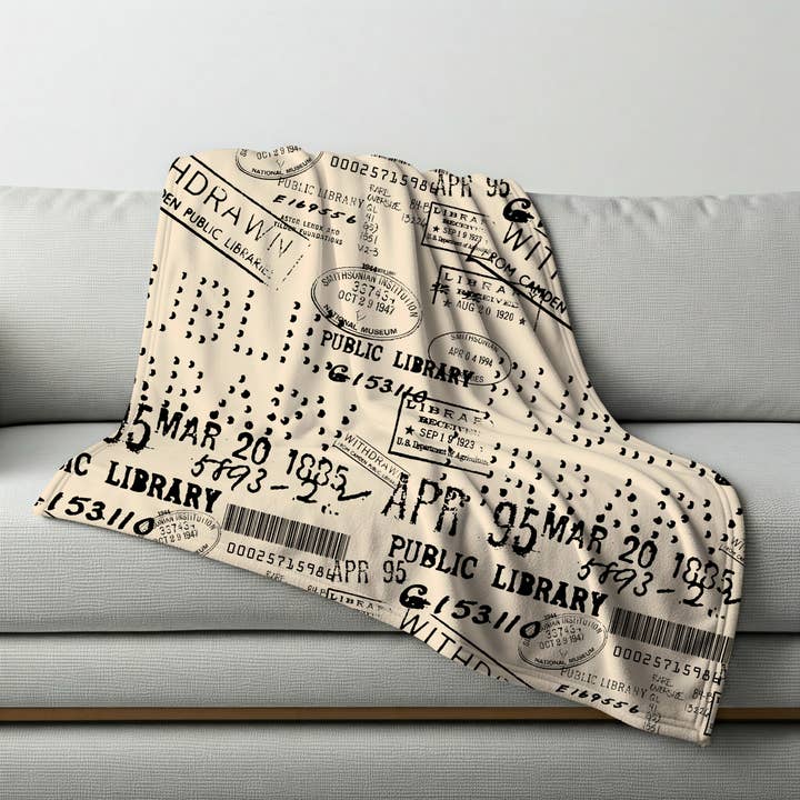 Library Stamps Velveteen Throw Blanket for wholesale by Sprinkles Studios