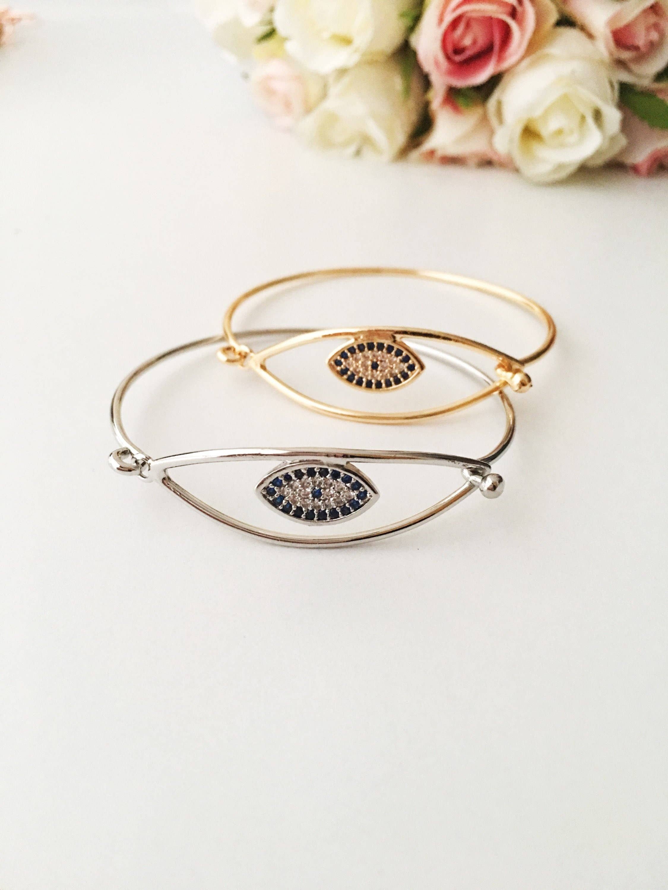Evileyefavor - Wholesale Cuff Bracelet - Evil Eye Bangle Bracelet, Rose Gold Silver Cuff Bracelet2