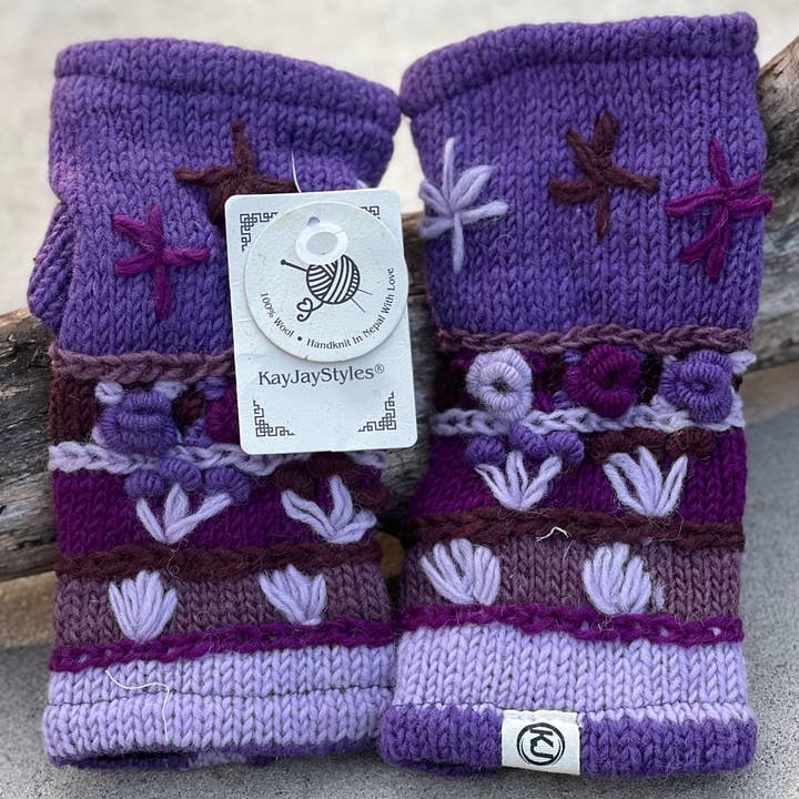 Lungta Imports - Wholesale Gloves - Women's - Woolen Hand Knit Fingerless Fleece Lined Gloves, Hand Warmer17