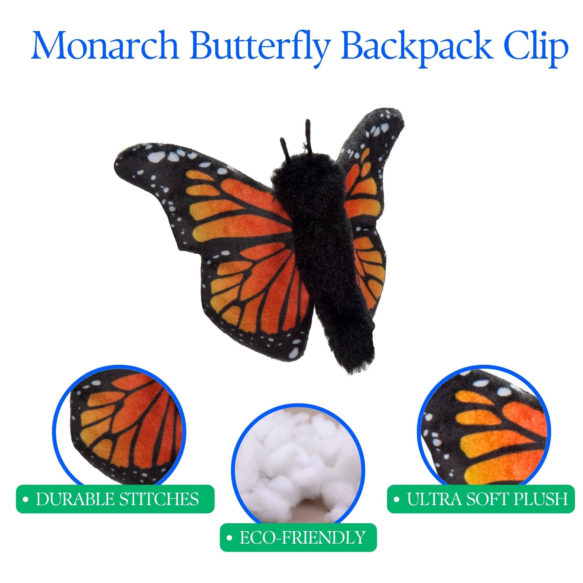 The Petting Zoo - Wholesale Keychain - Kids - Key Chain  Orange Monarch Butterfly 5"  Backpack Clips2