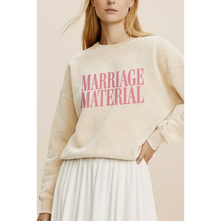 MARRIAGE MATERIAL GRAPHIC MINERAL WASH SWEATSHIRT for wholesale by STARCHIS