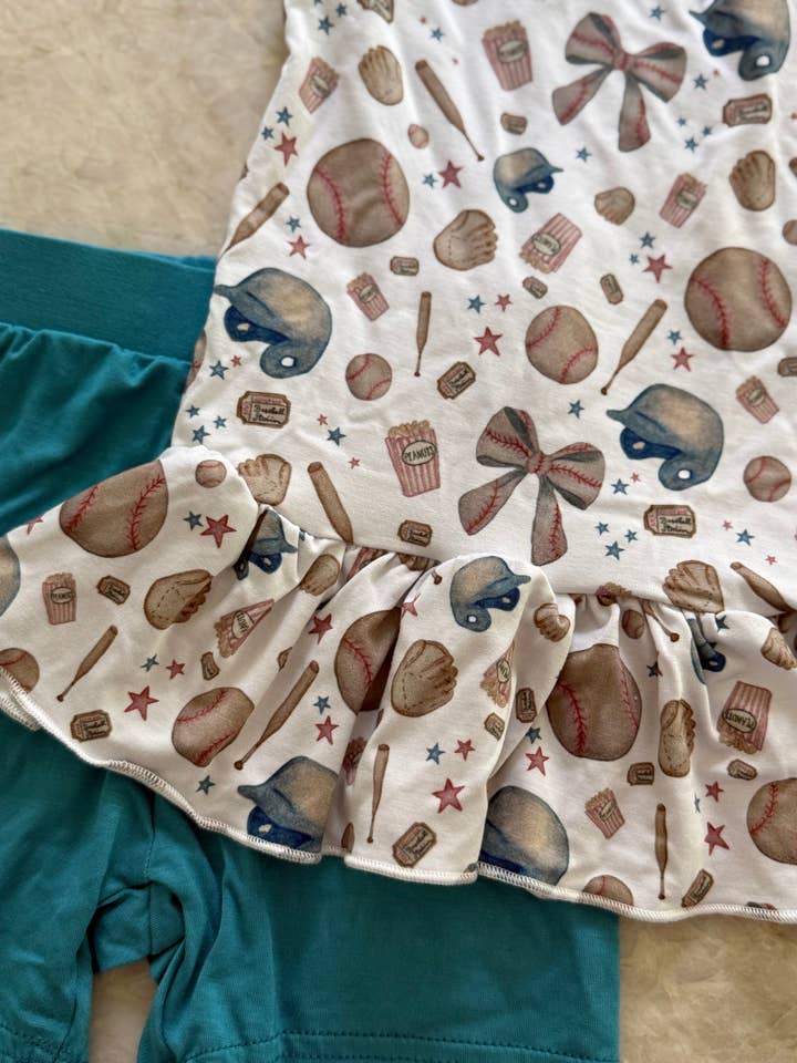 Girly Baseball Baby Outfit Set – Ruffle Tank & Matching Shorts | Bamboo Blend for wholesale by Carol Bear Apparel