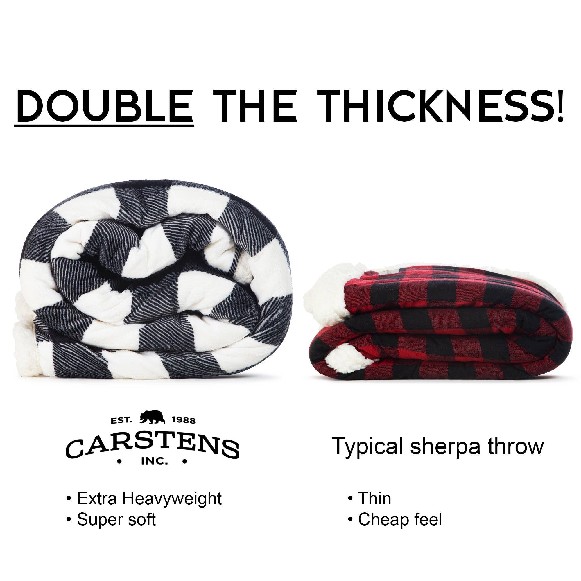 Carstens, Inc. - Wholesale Throw Blanket - Black & White Lumberjack Plaid Plush Sherpa Throw2