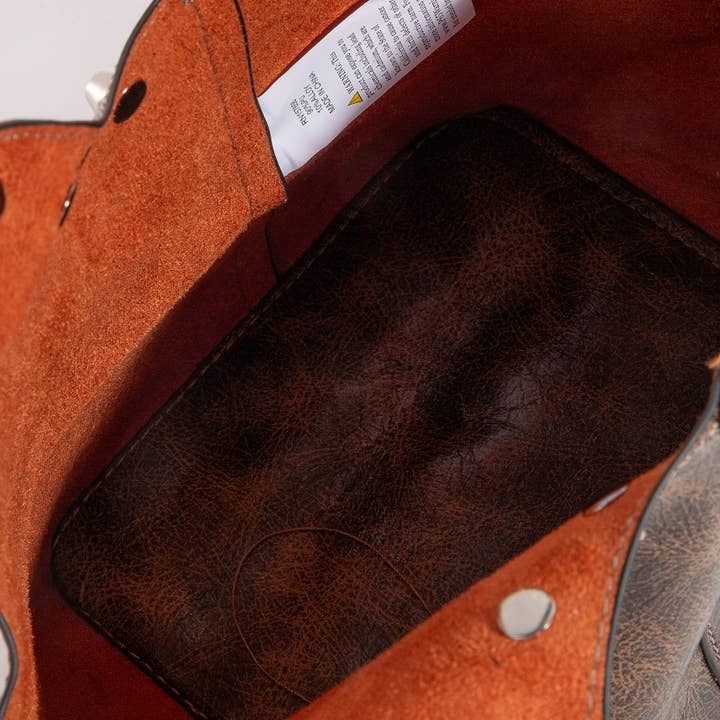 Collections by Fame Accessories - Wholesale Crossbody Bag - Women's - Weathered Leather And Studs Bucket Bag4