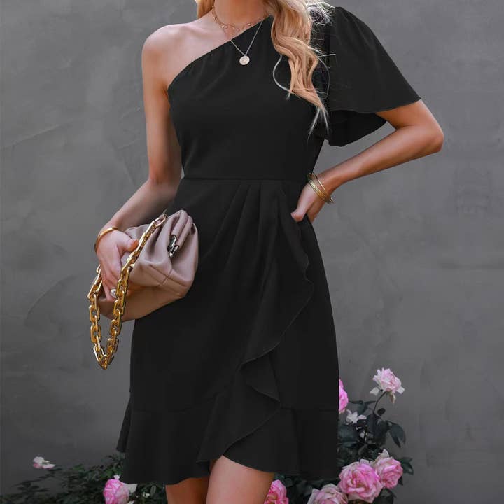 Lily Clothing - Wholesale Dress - Women's - Ruffled dress with sloping shoulders
