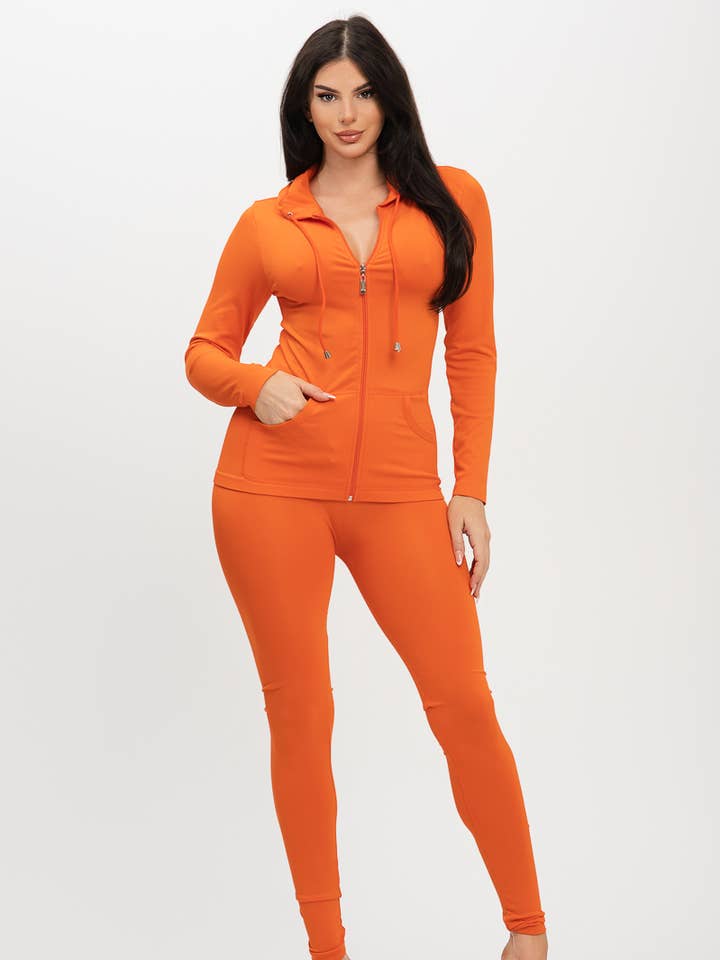 Julia by LoveJ - Wholesale Top & Pant Set (NOT Loungewear) - Women's - Seamless Zip Up Hoodie Jacket And Leggings Set