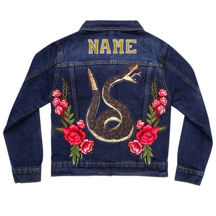 Cat in the Hood - Vendita all'ingrosso Giacca di jeans - Bambini - Giacca di jeans serpente e rose verde4