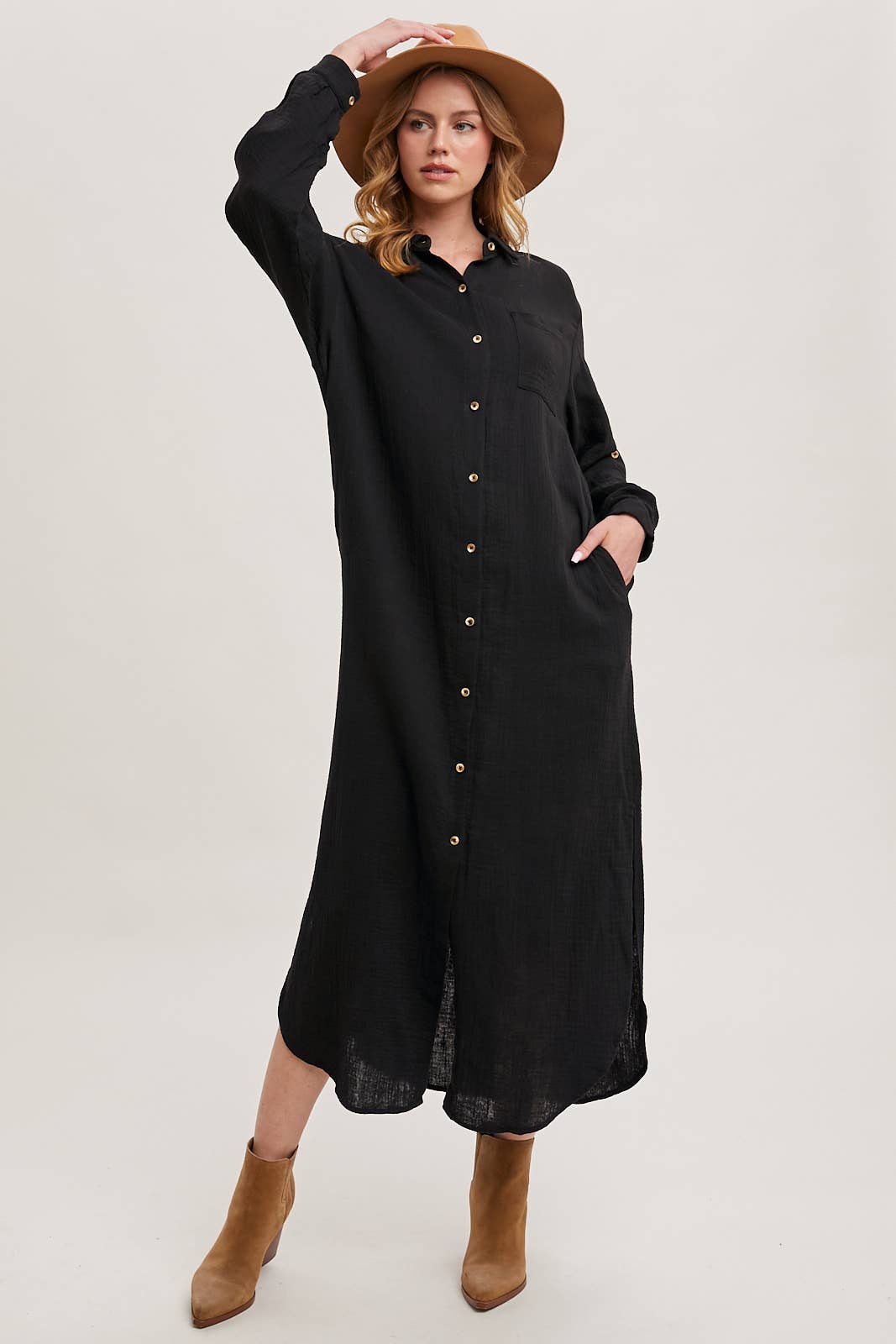 Bluivy - Wholesale Dress - Women's - BUTTON UP MAXI SHIRT DRESS WITH POCKET39