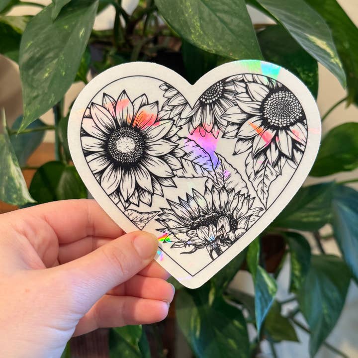 Art by Sharell - Wholesale Suncatcher - Sunflower Heart Suncatcher Sticker, Spring Window Decal