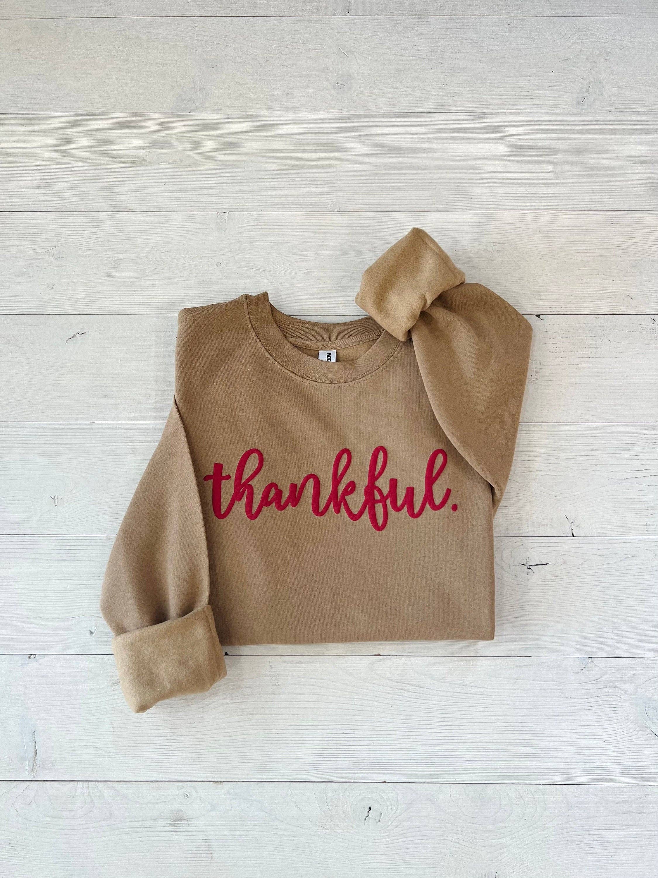 Sandstone Embossed Thankful Oversized Sweatshirt for wholesale on Faire2